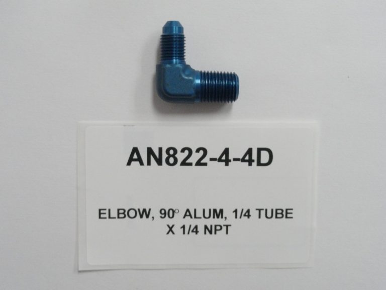 90° Aluminum Elbow, 1/4 Tube x 1/4 NPT AN822-4-4D - Advanced Aero ...