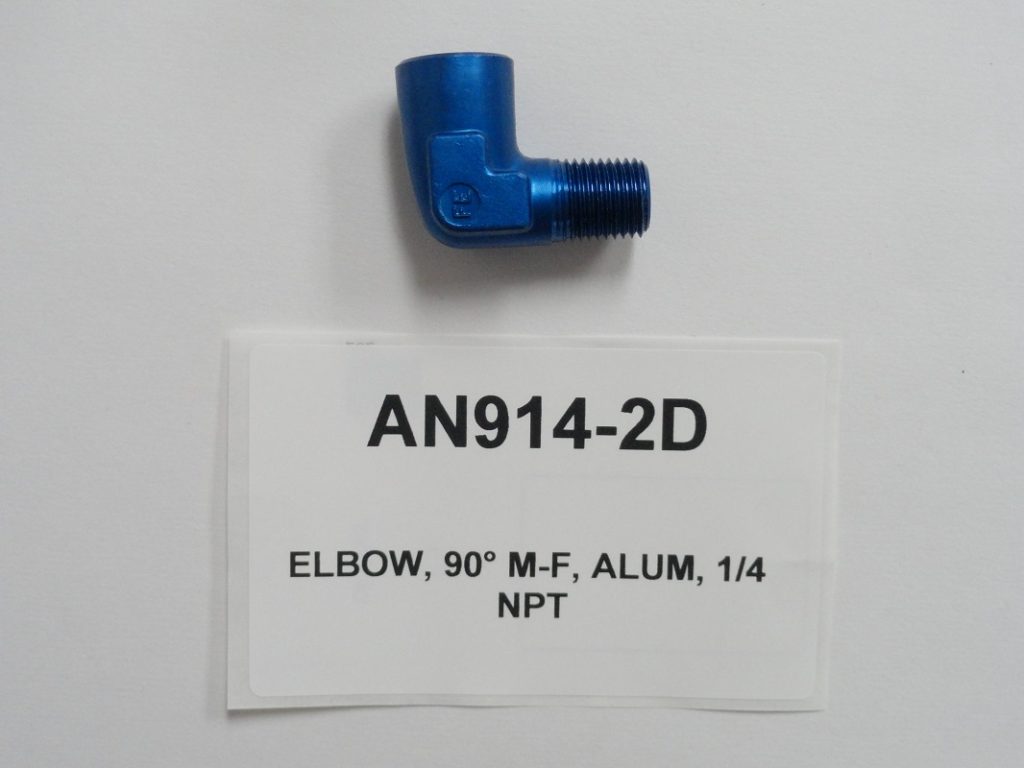 90° Aluminum Elbow, 1/4 Tube x 1/8 NPT AN822-4D - Advanced Aero Components